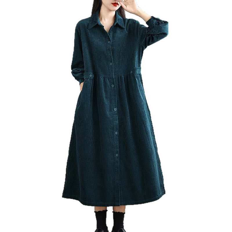 Buddha Stones Plain Buttons Long Sleeve Women's Cotton Corduroy Coat With Pockets - image 29