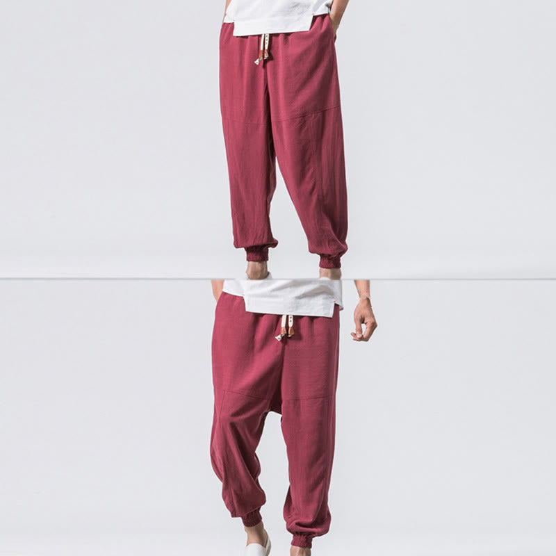 Buddha Stones Men's Plain Simple Drawstring Design Cotton Harem Pants With Pockets - image 10