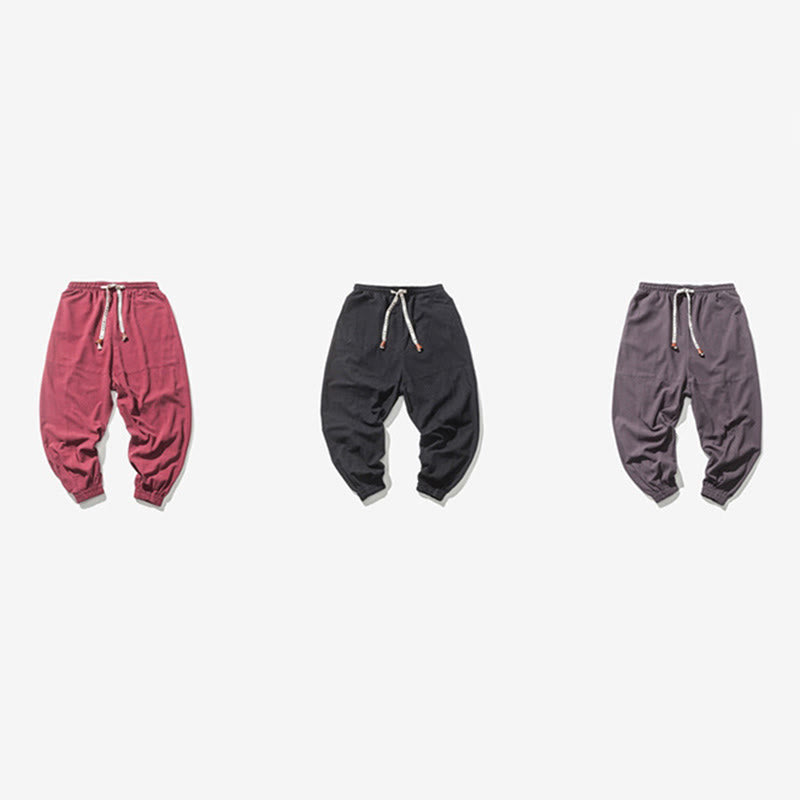 Buddha Stones Men's Plain Simple Drawstring Design Cotton Harem Pants With Pockets - image 22