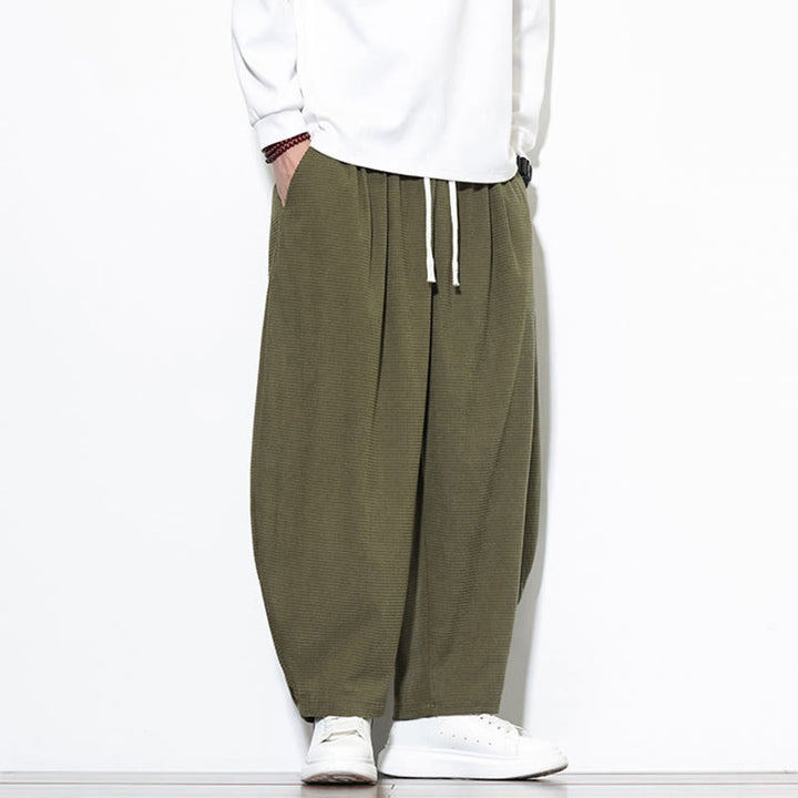 Buddha Stones Men's Plain Pure Cotton Corduroy Ankle-Length Harem Pants With Pockets - image 5