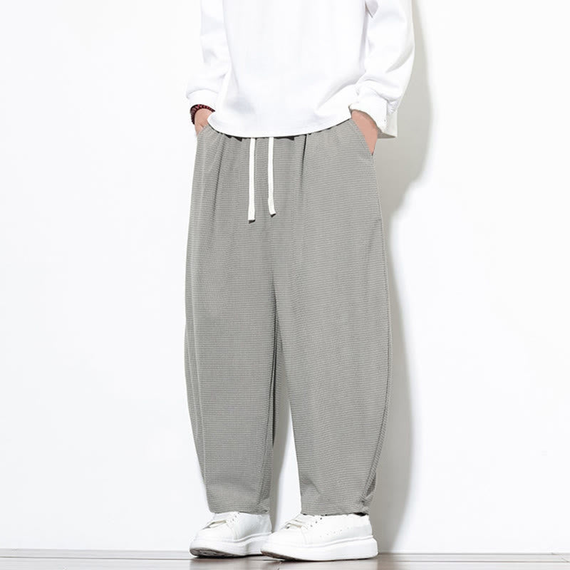 Buddha Stones Men's Plain Pure Cotton Corduroy Ankle-Length Harem Pants With Pockets - image 9