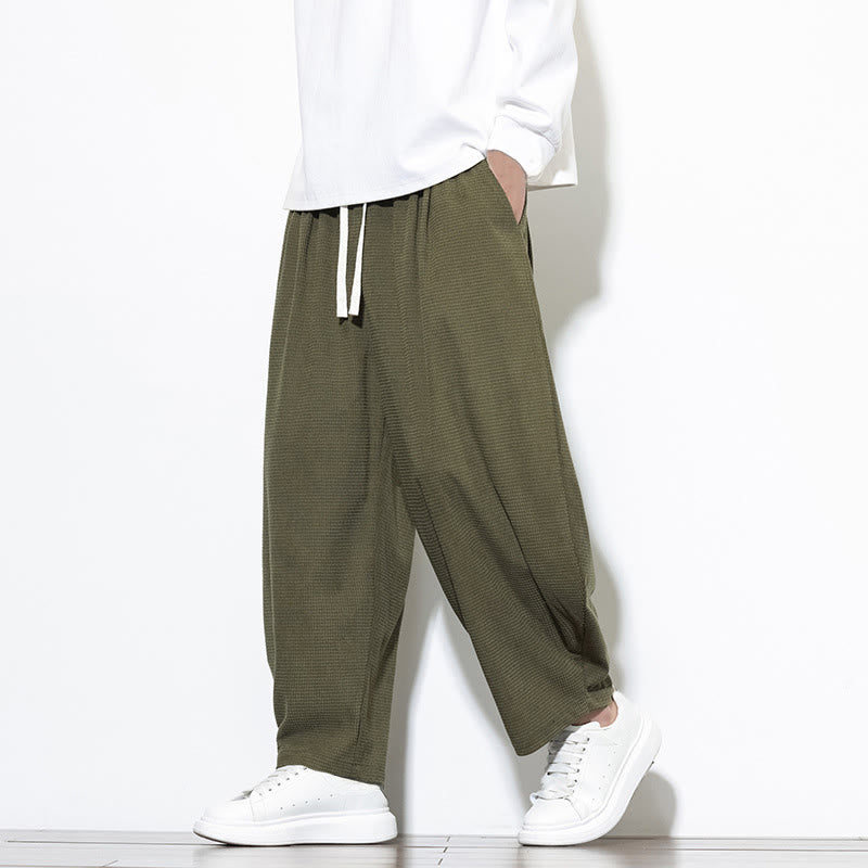 Buddha Stones Men's Plain Pure Cotton Corduroy Ankle-Length Harem Pants With Pockets - image 6