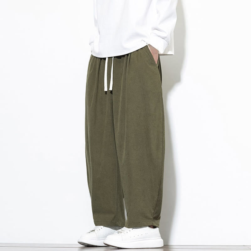 Buddha Stones Men's Plain Pure Cotton Corduroy Ankle-Length Harem Pants With Pockets - image 3