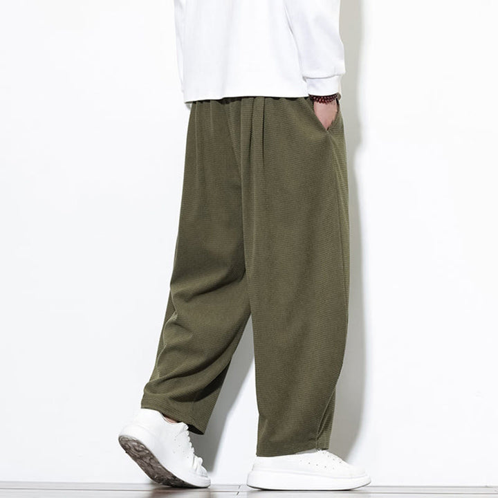 Buddha Stones Men's Plain Pure Cotton Corduroy Ankle-Length Harem Pants With Pockets - image 7