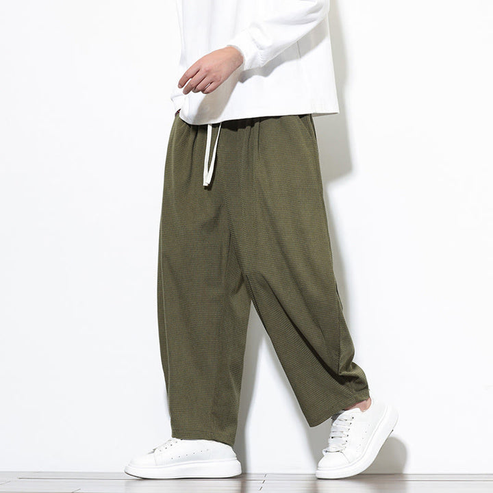 Buddha Stones Men's Plain Pure Cotton Corduroy Ankle-Length Harem Pants With Pockets - image 1