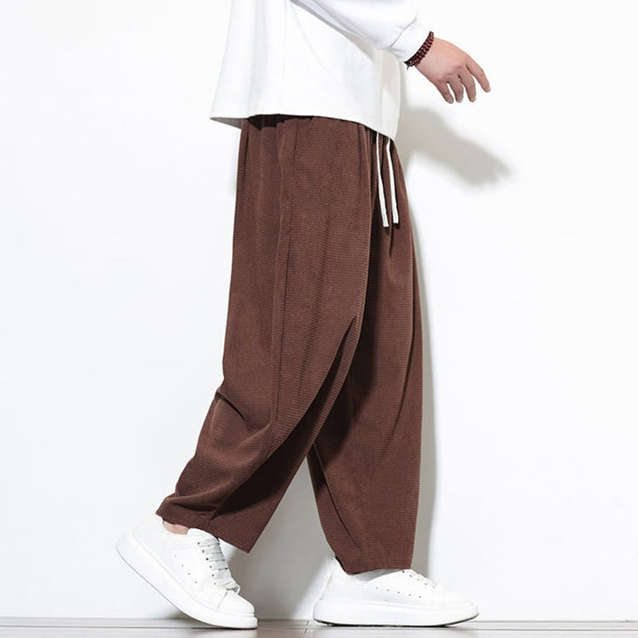 Buddha Stones Men's Plain Pure Cotton Corduroy Ankle-Length Harem Pants With Pockets - image 29