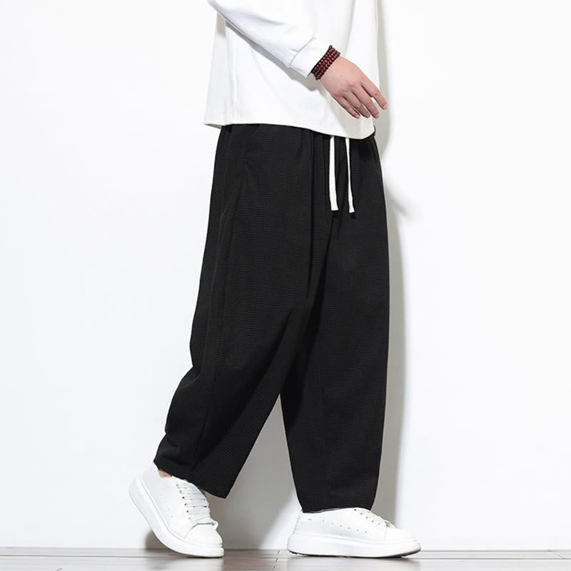 Buddha Stones Men's Plain Pure Cotton Corduroy Ankle-Length Harem Pants With Pockets - image 22