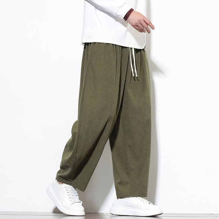 Buddha Stones Men's Plain Pure Cotton Corduroy Ankle-Length Harem Pants With Pockets - image 2