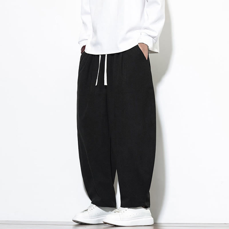 Buddha Stones Men's Plain Pure Cotton Corduroy Ankle-Length Harem Pants With Pockets - image 18