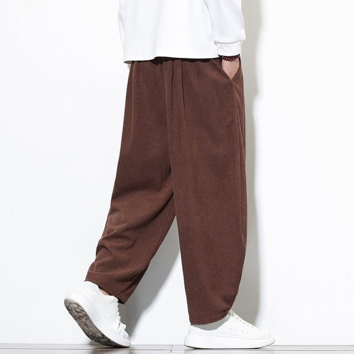 Buddha Stones Men's Plain Pure Cotton Corduroy Ankle-Length Harem Pants With Pockets - image 32