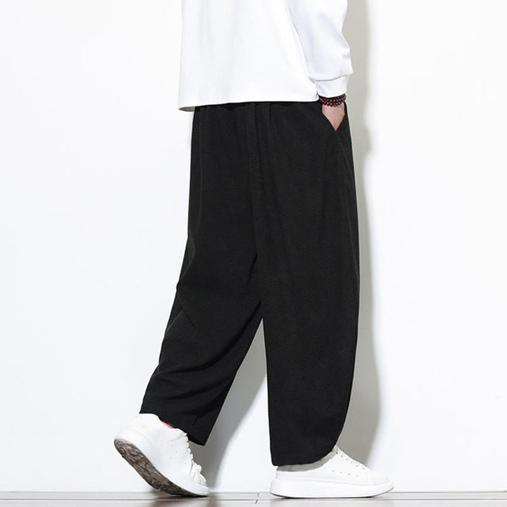 Buddha Stones Men's Plain Pure Cotton Corduroy Ankle-Length Harem Pants With Pockets - image 23