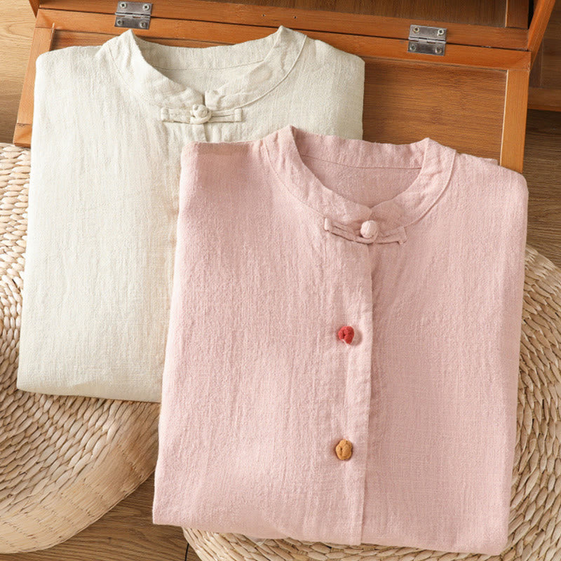 Buddha Stones Casual Frog-button Women's Long Sleeve Cotton Polyester Shirt With Pockets - image 18