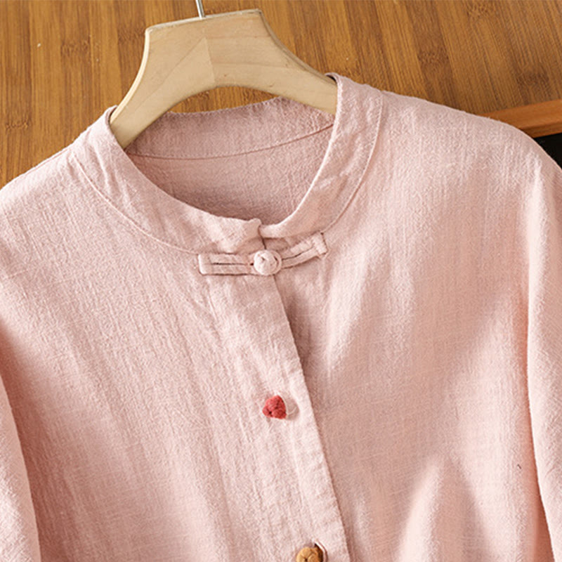 Buddha Stones Casual Frog-button Women's Long Sleeve Cotton Polyester Shirt With Pockets - image 15