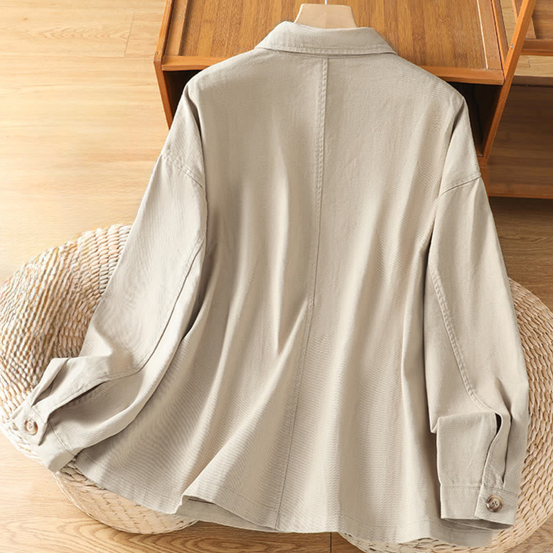 Buddha Stones Casual Women's Long Sleeve Stand Collar Cotton Polyester Shirt With Pockets - image 19