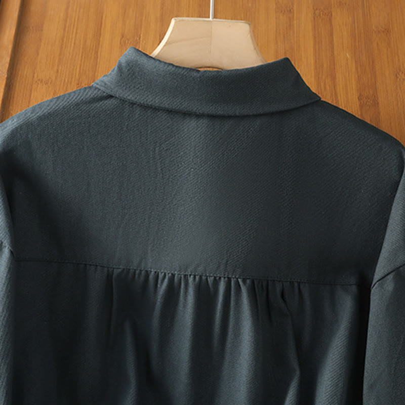 Buddha Stones Casual Women's Long Sleeve Stand Collar Cotton Shirt With Pockets - image 4