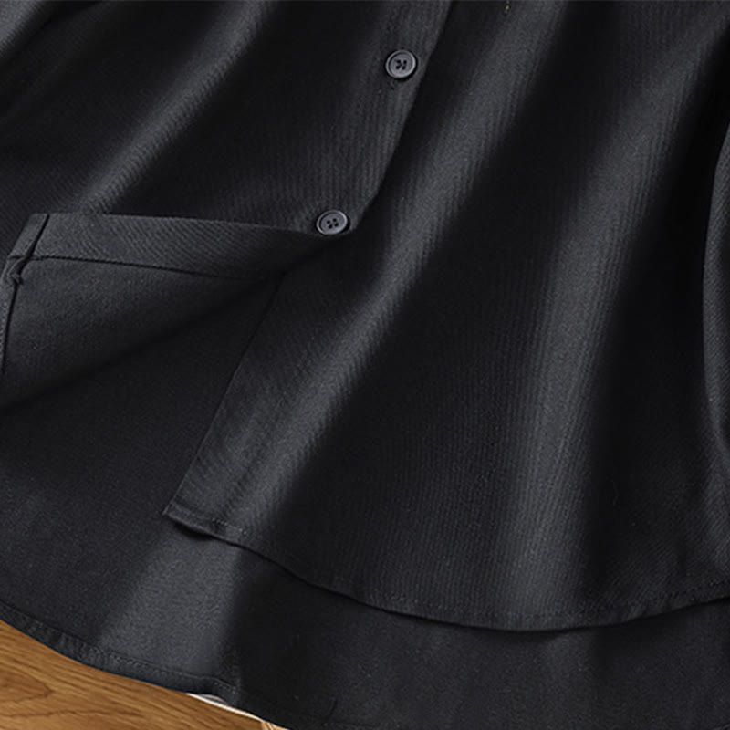 Buddha Stones Casual Women's Long Sleeve Stand Collar Cotton Shirt With Pockets - image 15