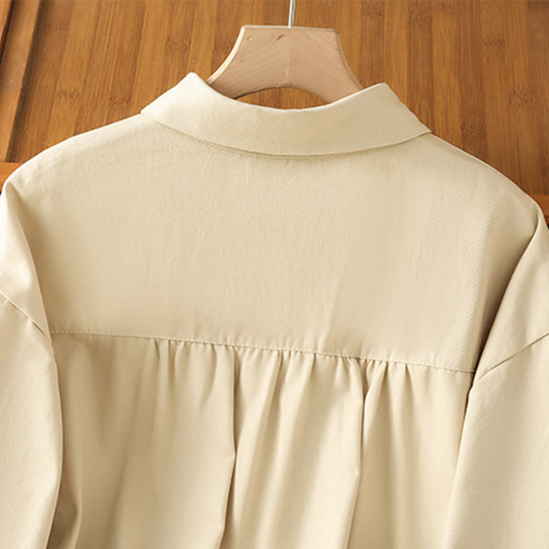 Buddha Stones Casual Women's Long Sleeve Stand Collar Cotton Shirt With Pockets - image 24