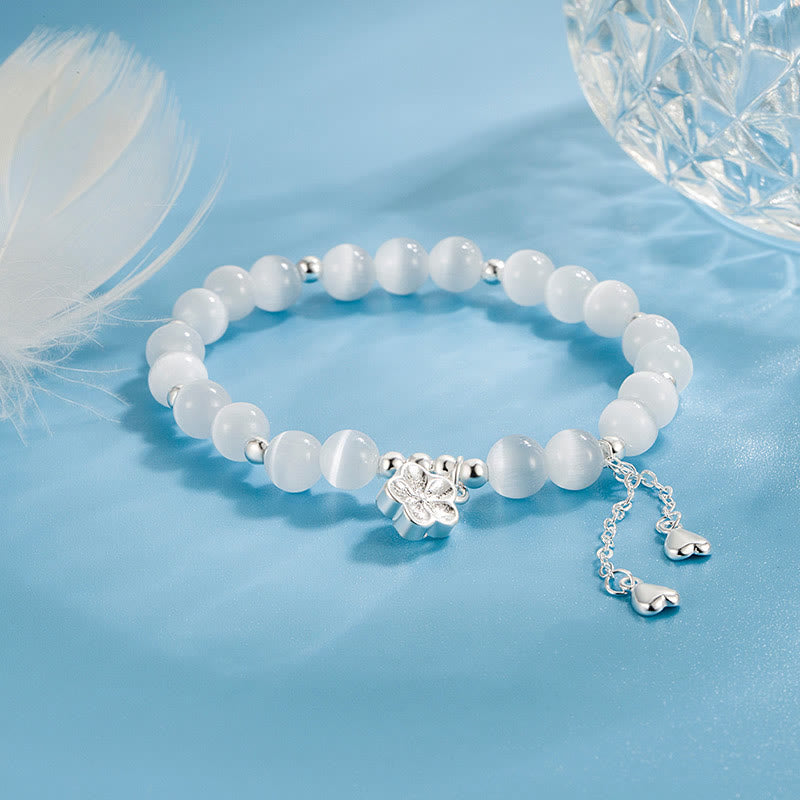 Buddha Stones Natural Cat's Eye Cherry Blossom Peace Bracelet - White Cat's Eye(Wrist Circumference:15-17cm) - image 0