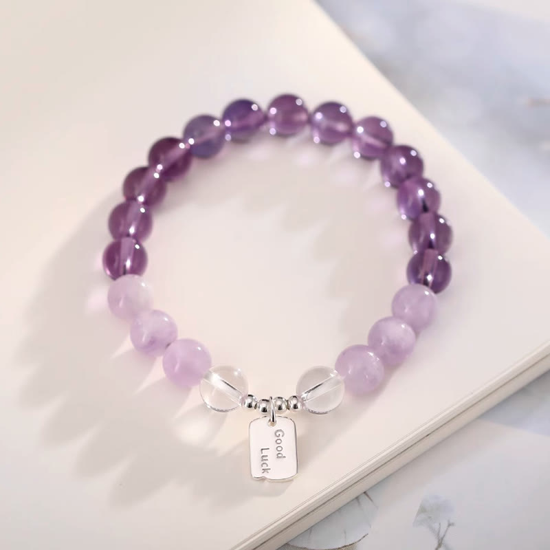 Buddha Stones Amethyst Rose Quartz Strawberry Quartz Good Luck Charm Bracelet - image 8