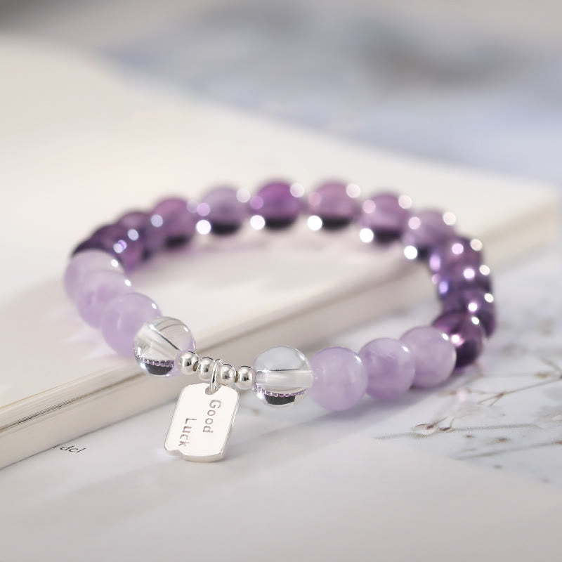 Buddha Stones Amethyst Rose Quartz Strawberry Quartz Good Luck Charm Bracelet - Amethyst(Wrist Circumference:15-17cm) - image 0