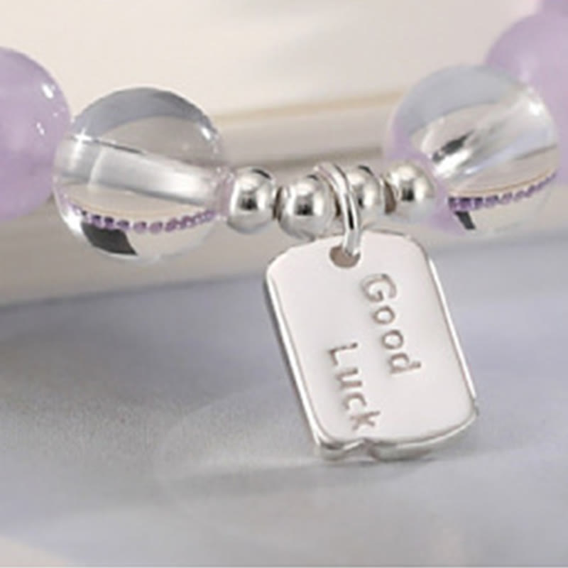 Buddha Stones Amethyst Rose Quartz Strawberry Quartz Good Luck Charm Bracelet - image 11