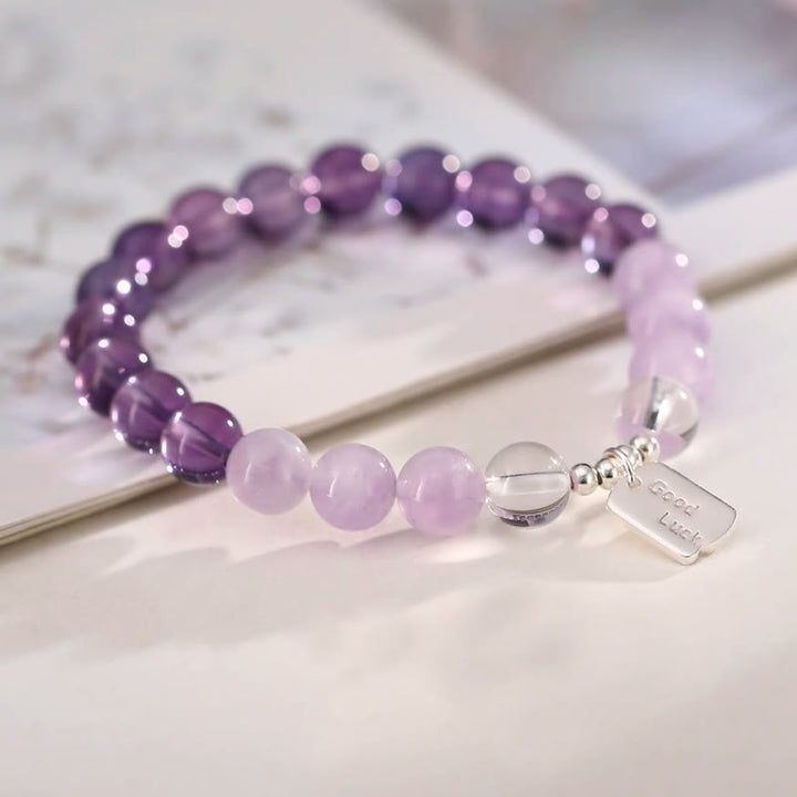 Buddha Stones Amethyst Rose Quartz Strawberry Quartz Good Luck Charm Bracelet - image 9