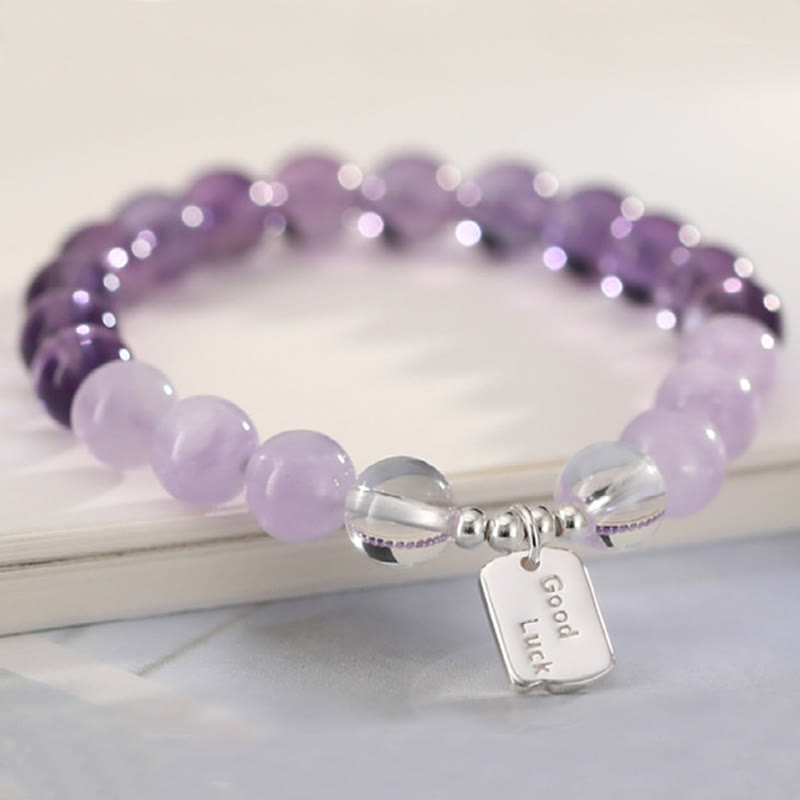 Buddha Stones Amethyst Rose Quartz Strawberry Quartz Good Luck Charm Bracelet - image 2
