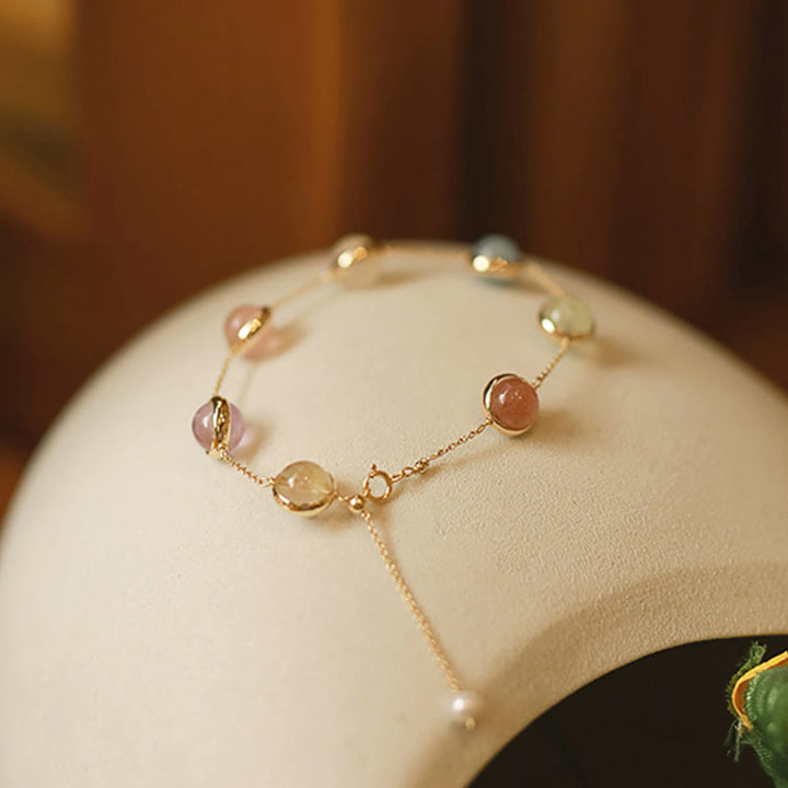 Buddha Stones Colorful Crystal Amethyst Strawberry Quartz Balance Bracelet - image 1