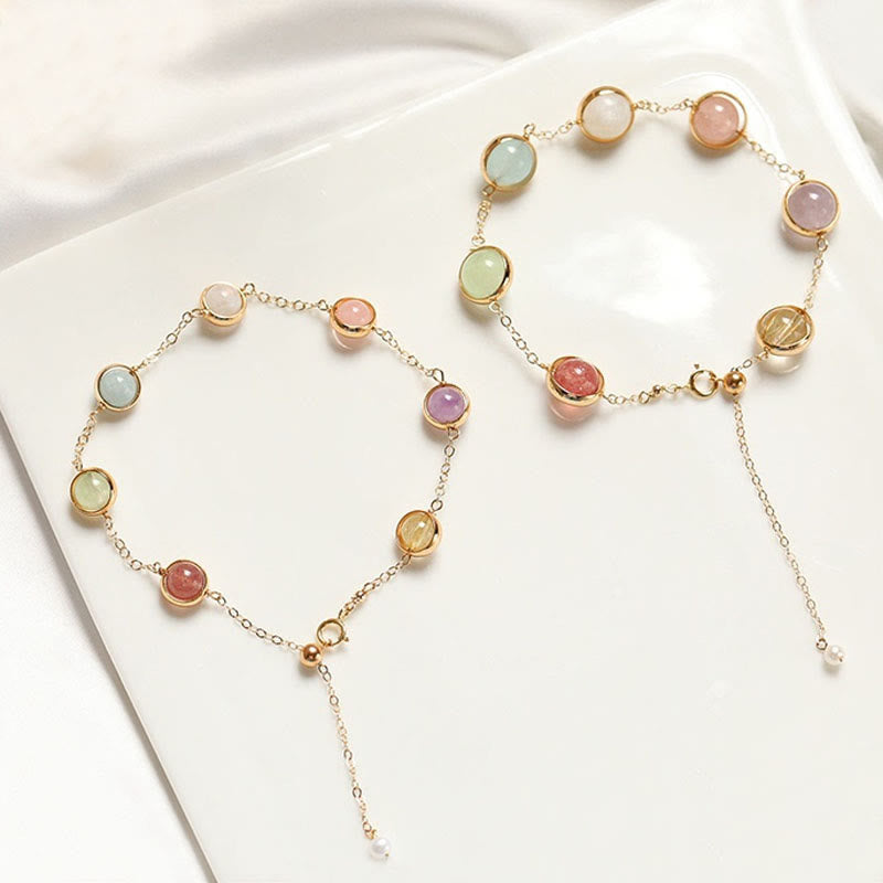 Buddha Stones Colorful Crystal Amethyst Strawberry Quartz Balance Bracelet - 8mm - image 0