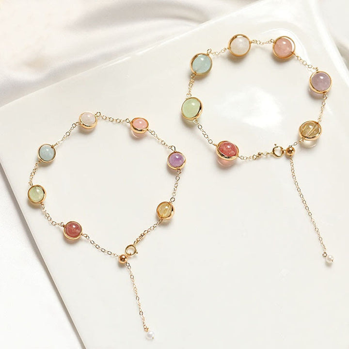Buddha Stones Colorful Crystal Amethyst Strawberry Quartz Balance Bracelet - 8mm - image 0