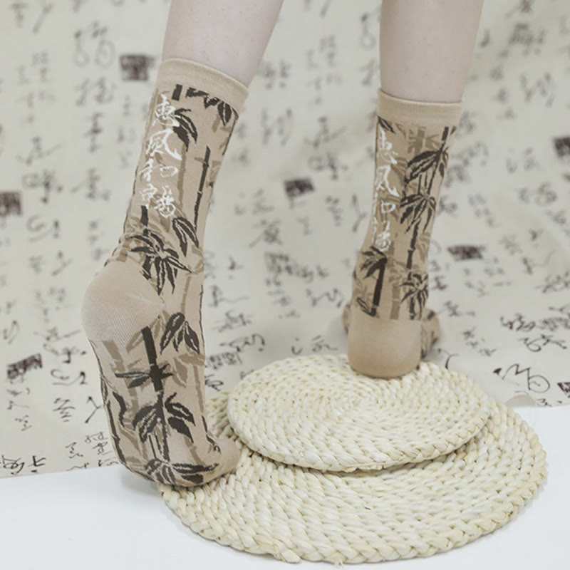 Buddha Stones Chinese Calligraphy Floral Design Micro Crew Women Cotton Socks - image 9