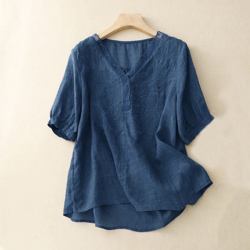 Buddha Stones V-Neck Butterfly Women's Half Sleeve Shirt - SteelBlue - US14，UK/AU18，EU46 (2XL) - image 18