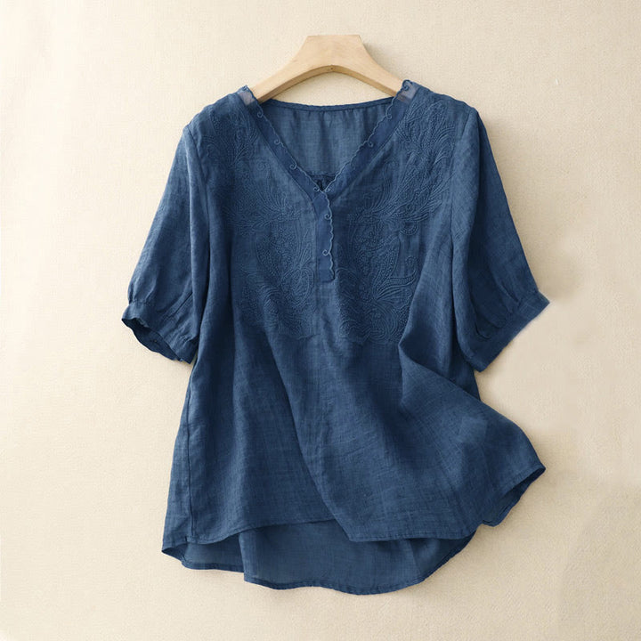Buddha Stones V-Neck Butterfly Women's Half Sleeve Shirt - SteelBlue - US14，UK/AU18，EU46 (2XL) - image 18