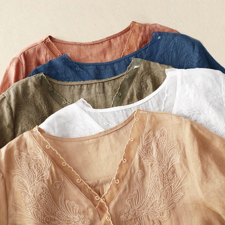 Buddha Stones V-Neck Butterfly Women's Half Sleeve Shirt - image 23