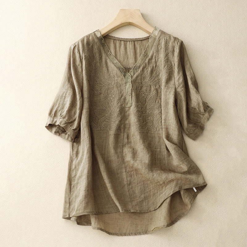 Buddha Stones V-Neck Butterfly Women's Half Sleeve Shirt - Tan - US14，UK/AU18，EU46 (2XL) - image 13