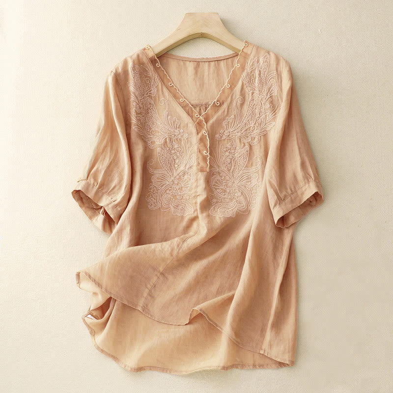 Buddha Stones V-Neck Butterfly Women's Half Sleeve Shirt - BurlyWood - US14，UK/AU18，EU46 (2XL) - image 4