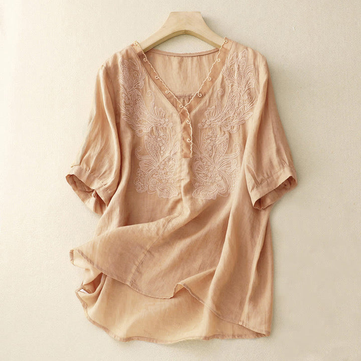 Buddha Stones V-Neck Butterfly Women's Half Sleeve Shirt - BurlyWood - US14，UK/AU18，EU46 (2XL) - image 4