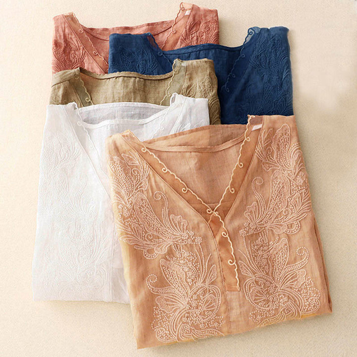 Buddha Stones V-Neck Butterfly Women's Half Sleeve Shirt - image 24