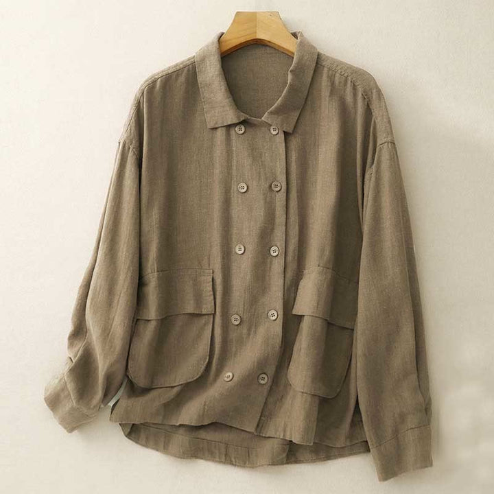 Buddha Stones Double‑Breasted Design Long Sleeve Women's Cotton Jacket With Pockets - Peru - US14，UK/AU18，EU46 (2XL) - image 1