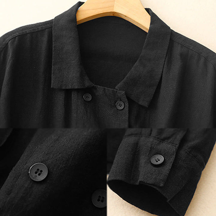 Buddha Stones Double‑Breasted Design Long Sleeve Women's Cotton Jacket With Pockets - image 13