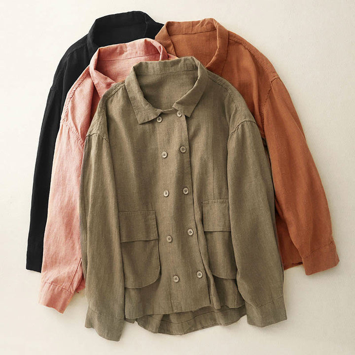 Buddha Stones Double‑Breasted Design Long Sleeve Women's Cotton Jacket With Pockets - image 0