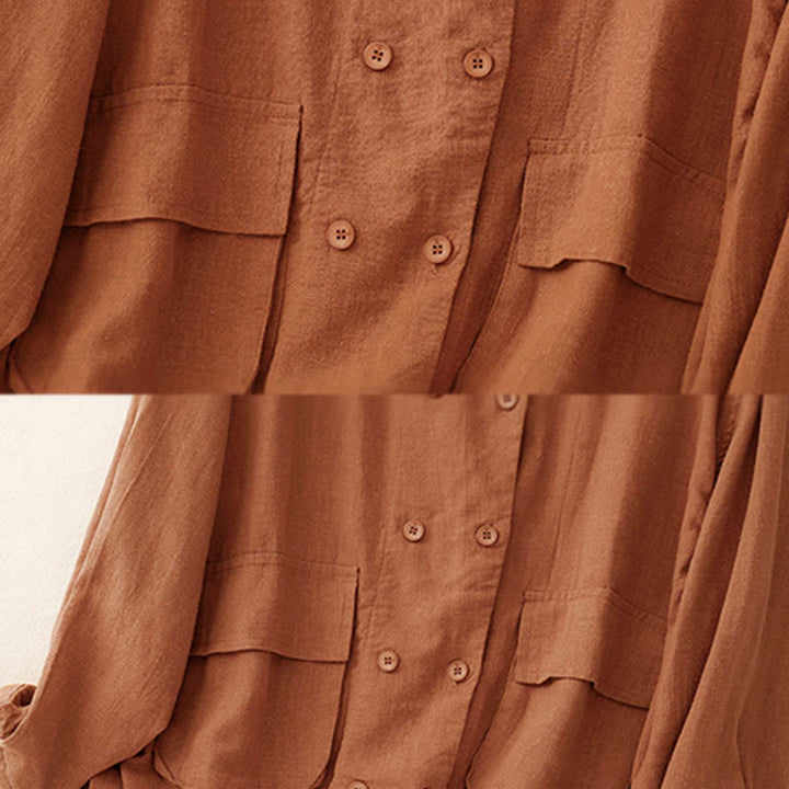 Buddha Stones Double‑Breasted Design Long Sleeve Women's Cotton Jacket With Pockets - image 11