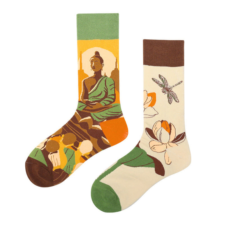 Buddha Stones "Be Here Now" Casual Buddha Lotus Dragonfly Women's Socks Includes Gift Message Card - image 4