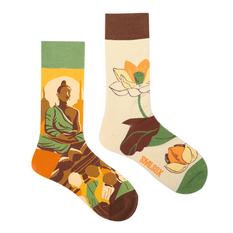 Buddha Stones "Be Here Now" Casual Buddha Lotus Dragonfly Women's Socks Includes Gift Message Card - image 3