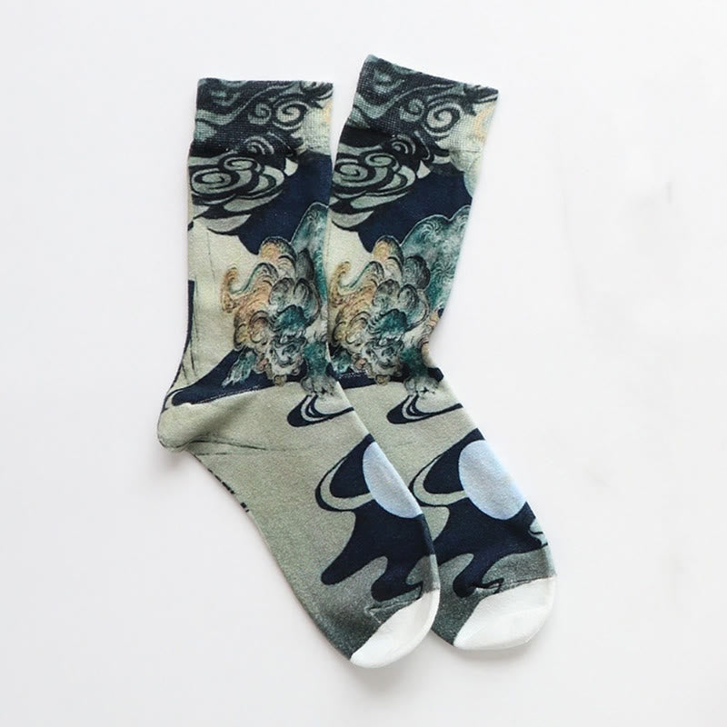 Buddha Stones Casual Pixiu Auspicious Clouds Cotton Micro Crew Women's Socks - image 1