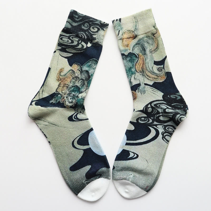 Buddha Stones "Choose Wisely" PiXiu Auspicious Clouds Women's Socks Includes Gift Message Card - image 1
