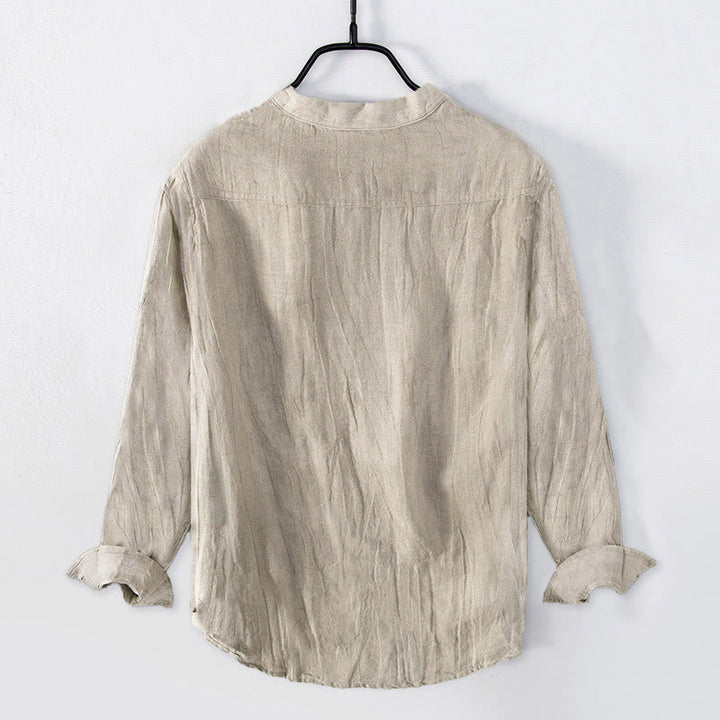 Buddha Stones Solid Color Short Sleeve Half Button Shirt Cotton Linen Men Clothing - image 30