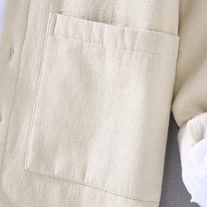 Buddha Stones Men's Stnad Collar Long Sleeve Thermal Fleece-lined Ramie Jacket With Pockets - image 9