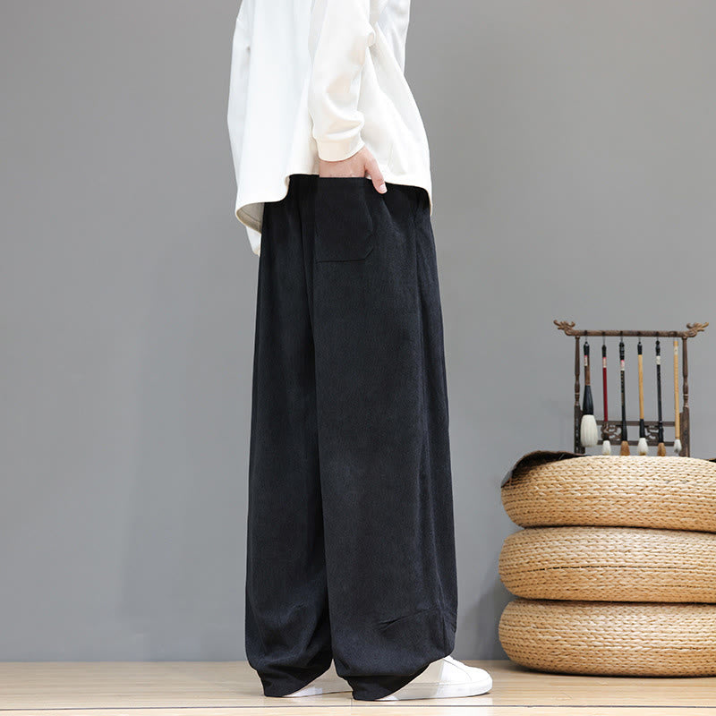 Buddha Stones Plain Color Pure Cotton Corduroy Men's Harem Pants With Pockets - image 29