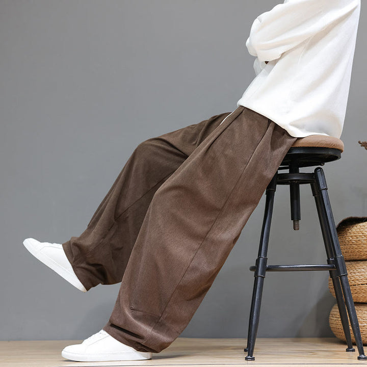 Buddha Stones Plain Color Pure Cotton Corduroy Men's Harem Pants With Pockets - image 9